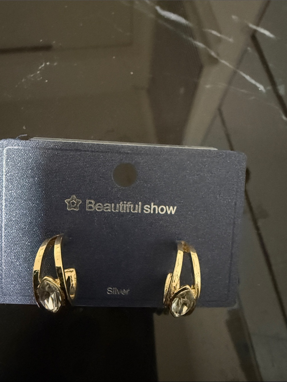Gold-Tone Hoop Earrings with Clear Crystal Accent